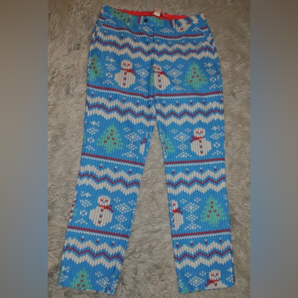 SHINESTY Snowman Christmas Tree Trouser Holiday Party Pants 36 Mens